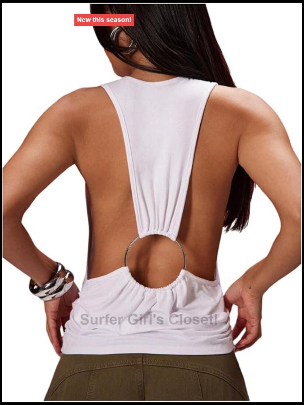Women's Viscose Ruched Sleeveless Tank Top Crew Neck Ring Linked Going Out